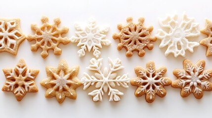 Fototapeta premium Snowflake cookies with icing on white background