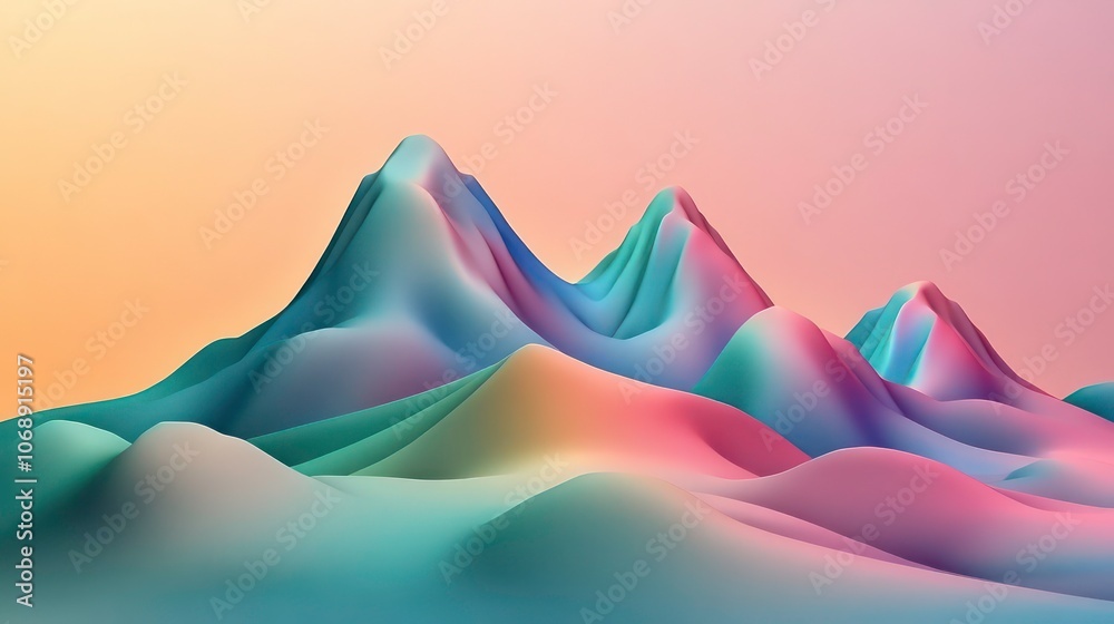 Poster Abstract colorful mountains with smooth curves and gradients against a soft background.