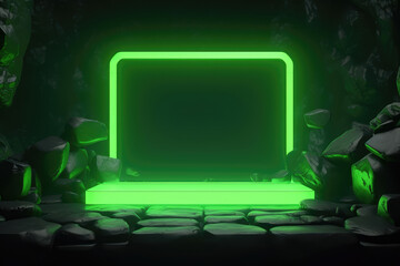 Mysterious Green Portal in a Fantasy Cave