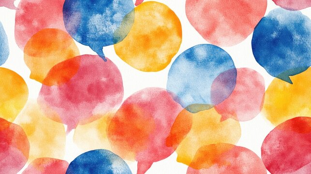 Colorful watercolor seamless pattern of empty speech bubble shapes ideal for graphic design and communication projects