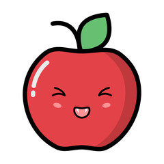 Kawaii apple with cute emotional face illustration. Kawaii fruit with emotional face