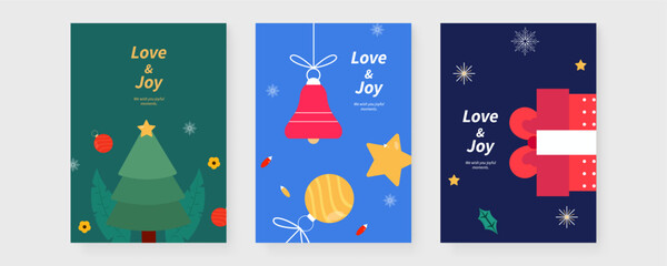 Christmas Greeting Cards With Festive and Holiday Decorations. A collection of Christmas greeting cards. Perfect for capturing the joy of the holiday season