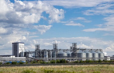 Large grain storage complex. Industrial area for sorting and storing grain.