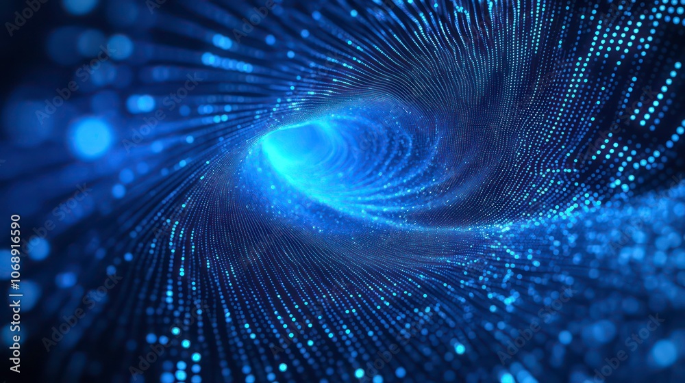 Poster A swirling vortex of light and particles, suggesting movement through a digital space.