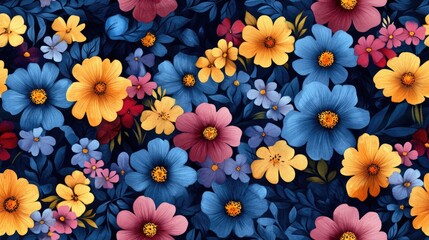 Floral watercolor seamless pattern featuring vibrant flowers ideal for backgrounds and text customization