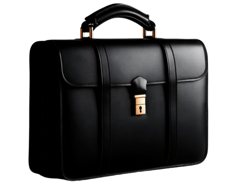 Elegant black leather briefcase with a secure lock, perfect for professionals and business settings.