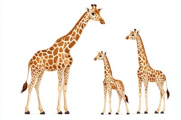 Fototapeta premium Giraffes, white isolated background