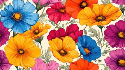Seamless floral pattern featuring vibrant flowers against a soft background ideal for fabric design and home decor