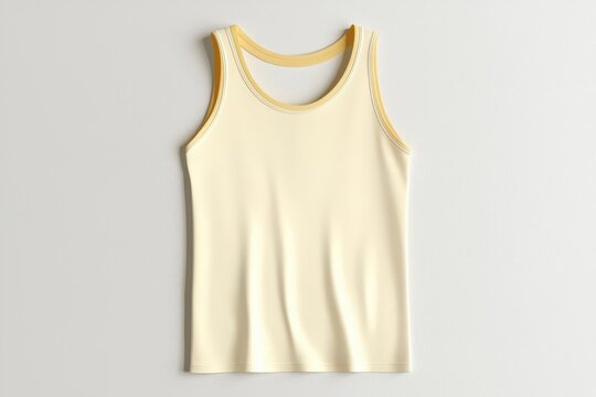 Showcase a minimalist mockup of a white tank top flat lay on a soft surface for modern fashion display