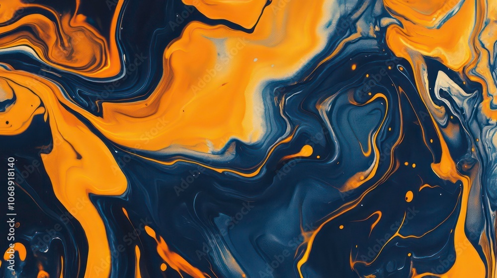 Poster abstract swirling patterns in navy and gold create a vibrant, artistic texture.