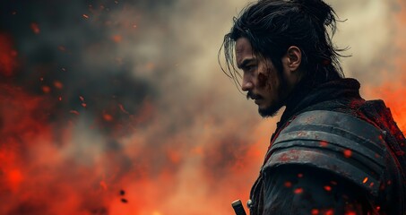 Lonely Warrior On The Battlefield. Illustration On The Theme Of Wars And Man, History And Events, Battles And Films.   Generative AI