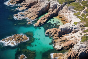 Aerial Paradise: Crystal Waters Meet Rugged Cliffs