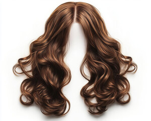 Naklejka premium Luxurious wavy brown hair wig with romantic style and volume