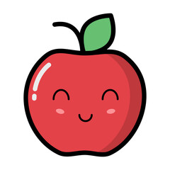 Obraz premium Kawaii apple with cute emotional face illustration. Kawaii fruit with emotional face