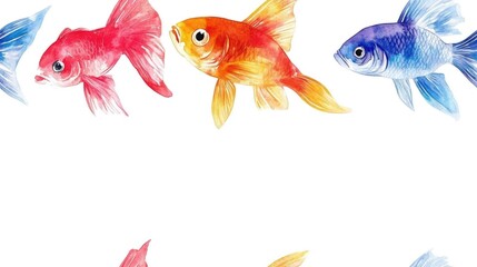 Fototapeta premium Colorful watercolor fish seamless pattern on a white background ideal for textile design and home decor