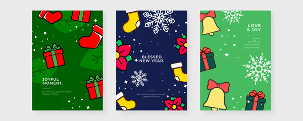 Christmas Greeting Cards With Festive and Holiday Decorations. A collection of Christmas greeting cards. Perfect for capturing the joy of the holiday season