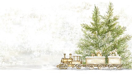 Obraz premium Vintage Toy Train with Christmas Tree and Snow