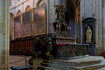 ST-ANTOINE-L'ABBAYE, FRANCE, November 5, 2024 : The high altar of the church of Abbey of...