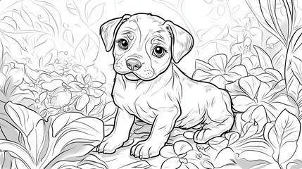 Fototapeta premium Puppy-themed coloring pages designed for kids and adults; a fun and relaxing activity