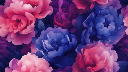 Fototapeta premium Elegant watercolor illustration of a seamless pattern featuring peony and rose flowers for textile design