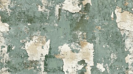 Obraz premium Seamless pattern of vintage green distressed wall texture featuring worn spots cracks and chips ideal for wallpaper or design projects