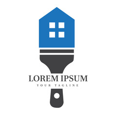 Modern House and Brush Icon in Blue and Gray Ideal for Real Estate, Home Improvement, and Painting Service Branding