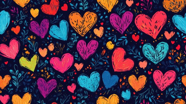 Seamless pattern of vibrant hearts on a festive Valentine s Day background perfect for romantic designs