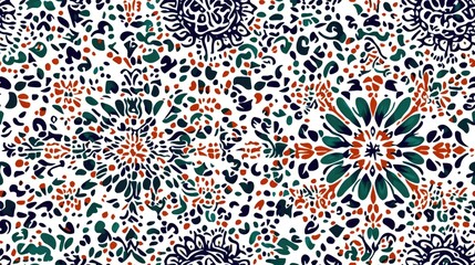 Exquisite seamless pattern featuring Arabesque rustic motifs and Turkish geometric batik ink ideal for interior design and fabric applications