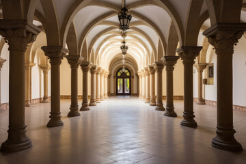 Obraz premium Elegant Arched Corridor in Historical Building