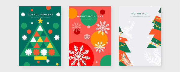 Fototapeta premium Colorful Christmas Card Designs with Festive Elements