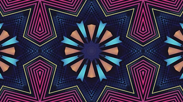 A vibrant, geometric digital pattern featuring an octagonal design with neon elements.