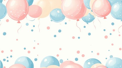 Seamless baby border pattern featuring round balloons in pastel pink blue and beige ideal for nursery wall art or playful greeting cards
