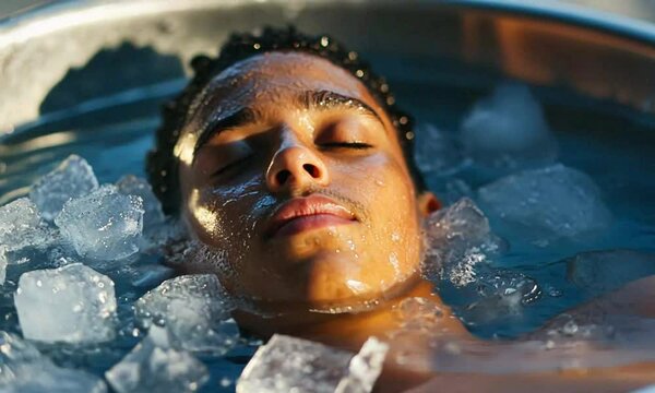 Man taking an ice bath. healthy lifestyle