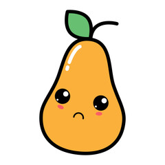 Kawaii pear with cute face vector illustration. Kawaii fruit with emotional face