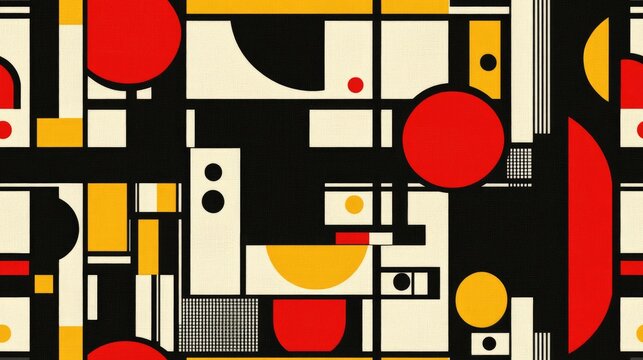 Abstract geometric constructivism seamless pattern featuring bold lines and vibrant colors ideal for avant garde textile and wallpaper design