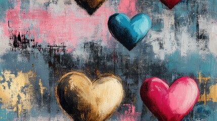 Seamless pattern featuring a trio of hearts designed for Valentine s Day set against an abstract painted background