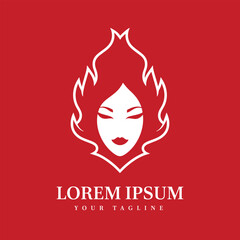 Bold Red and White Woman Face in Fire Silhouette Perfect for Beauty, Salon, Spa, and Empowerment Brand Identity