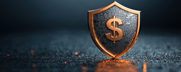 Create a striking metallic shield featuring a bold dollar symbol to represent financial security and wealth protection