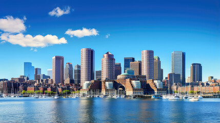 Vibrant City Skyline on Sunny Waterfront Day