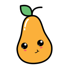 Kawaii pear with cute face vector illustration. Kawaii fruit with emotional face