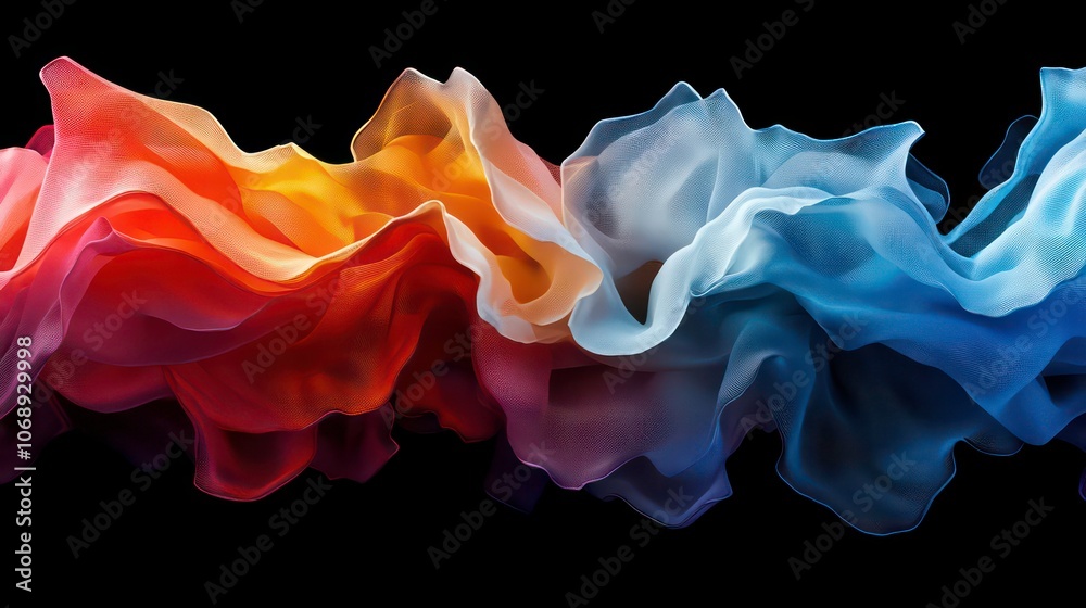 Poster a flowing abstract design featuring vibrant colors and gentle curves against a dark background.
