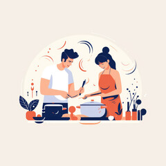 Fototapeta premium Joyful Couple Enjoying Cooking in Stylish Kitchen