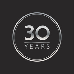 30 years for celebration events, anniversary, commemorative date. silver years logo badge