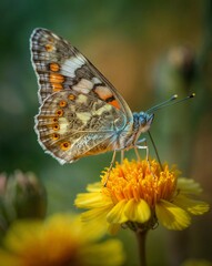 Obraz premium macro photograph of butterfly on a yellow flower