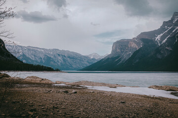 Lakeside Scene with Storm Clouds Near Banff, Canada