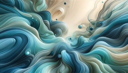 Obraz premium Flowing aqua tones with organic shapes blue background, Generative AI