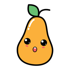 Kawaii pear with cute face vector illustration. Kawaii fruit with emotional face