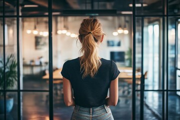 Fototapeta premium Woman in casual outfit standing in a modern office