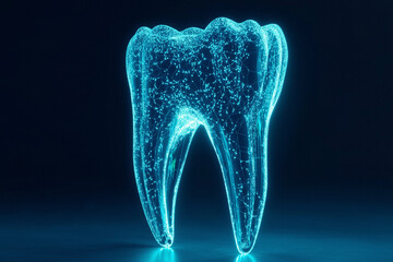 3D concept of a futuristic, holographic electric structure of human teeth