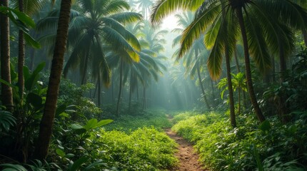 Floresta tropical pluvial, raios solares entrando na selva.